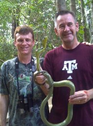 Andy with the wildlife producer Nigel Marven in the Amazon.